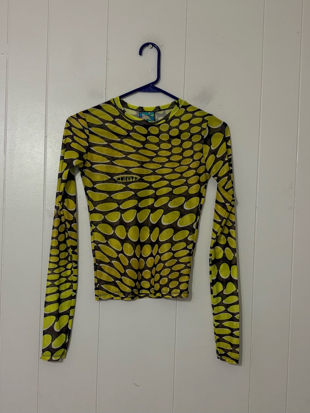 OMIGHTY Psychedelic Print Sheer Mesh Long Sleeve Top Size XS